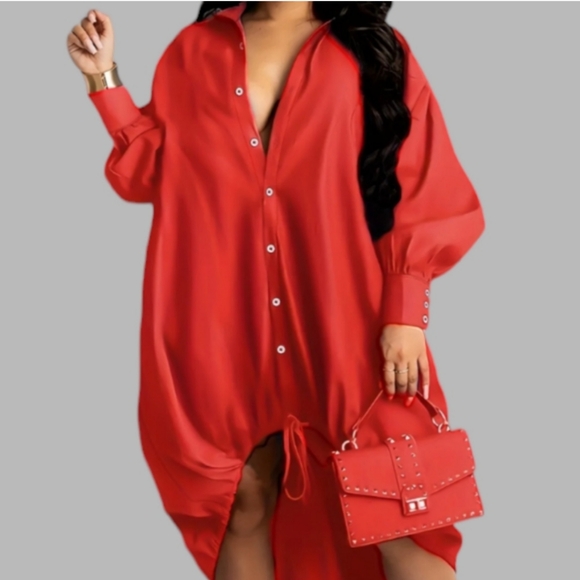 🛑BOGO FREE 🆕Chic Collared Drawstring Hem Shirt Dress - Picture 7 of 11